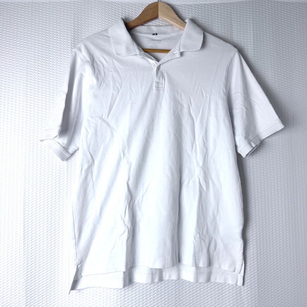 Lands' End Polo Shirt Boys XL White Short Sleeve Cotton School Uniform Preppy